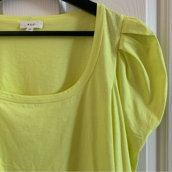 A.L.C. Women Scoop neck puff sleeve tee in neon bright yellow green XS - Picture 4 of 6